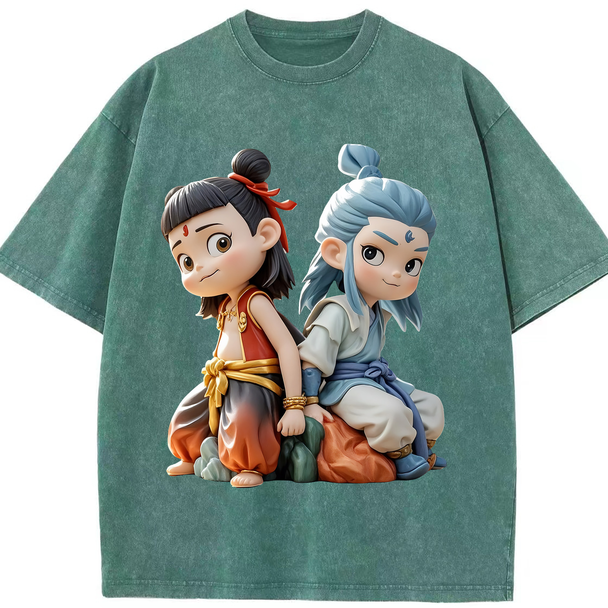 （画像用） Ne Zha 2 ナタ 魔童の大暴れ 綿100% ヴィンテージ風 半袖Tシャツ（フロントプリント）